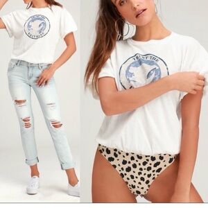 Trust The Universe White Graphic Bodysuit Top